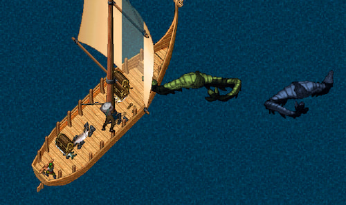 Fishing on a boat in Ultima Online