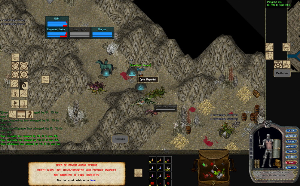 Adventurers fighting ugly giant spiders in a cave dungeon